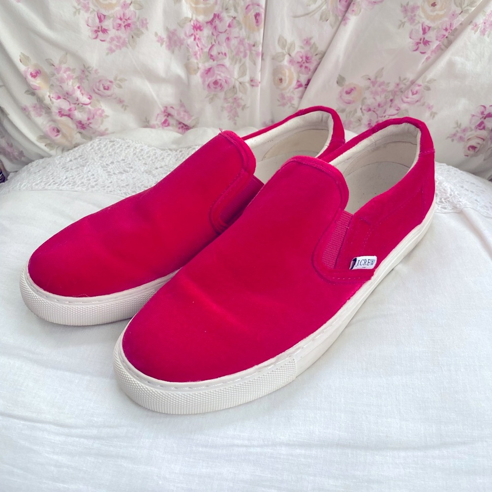 J Crew Road Trip Velvet slip on sneakers